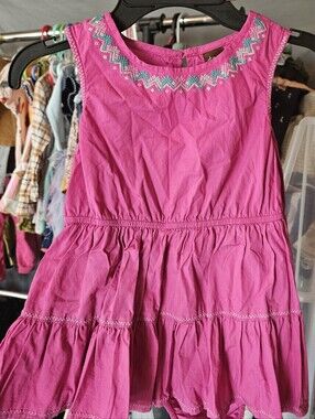 Tea Collection Pink Embroidered Neckline Tiered Dress